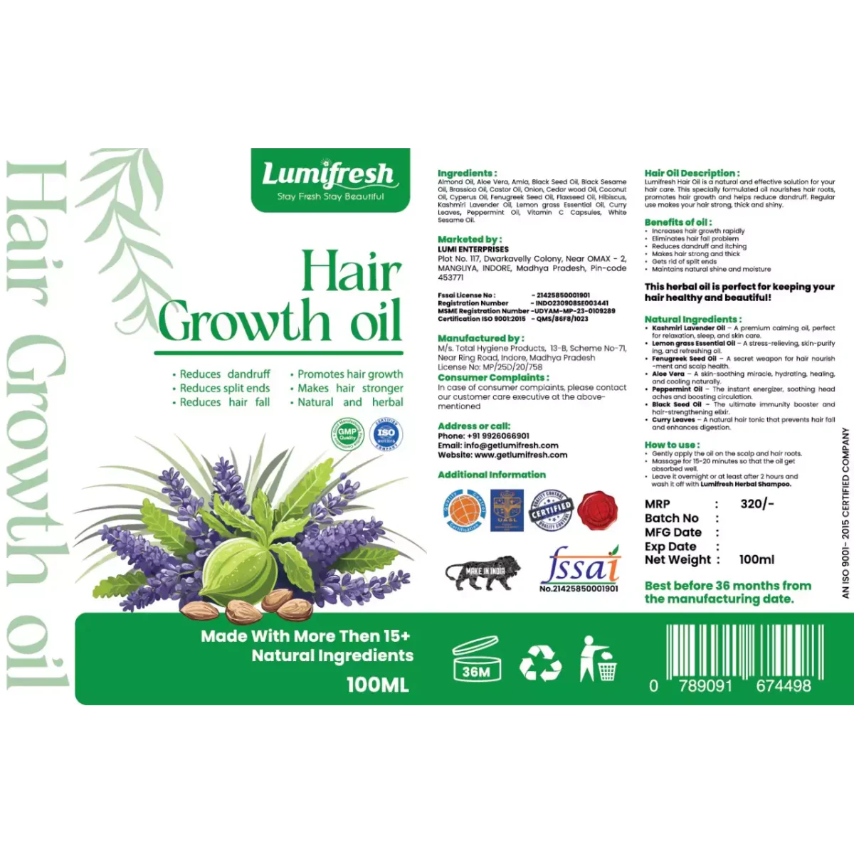 Lumifresh Hair Growth Oil - 100ml - Image 3